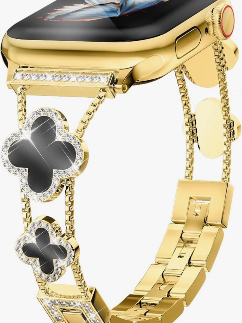 Gold Crystal Clover Bracelet Band for Smartwatch - Black Inlay